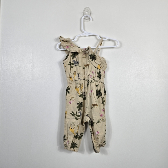 Old Navy Baby Girls Tan Tropical Animal Safari Ruffled One-Shoulder Romper 3-6M - Picture 4 of 9